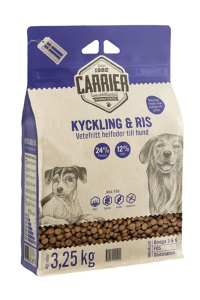 carrier kyckling och ris hundfoder